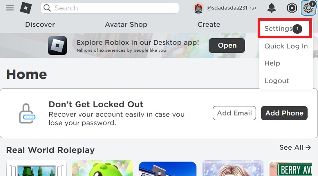 Roblox సెట్టింగులు